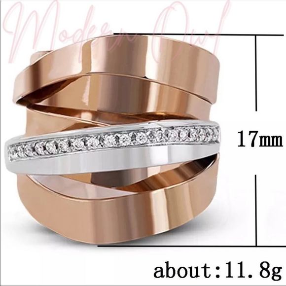 Multi-layered winding Rose Gold / Silver and Rhinestone Ring - Picture 6 of 6